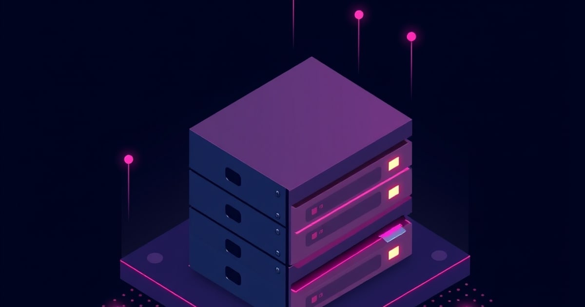 Flat isometric illustration of a drive bay enclosure stacked with sleds on a lit platform, ringed by small glowing pink markers.